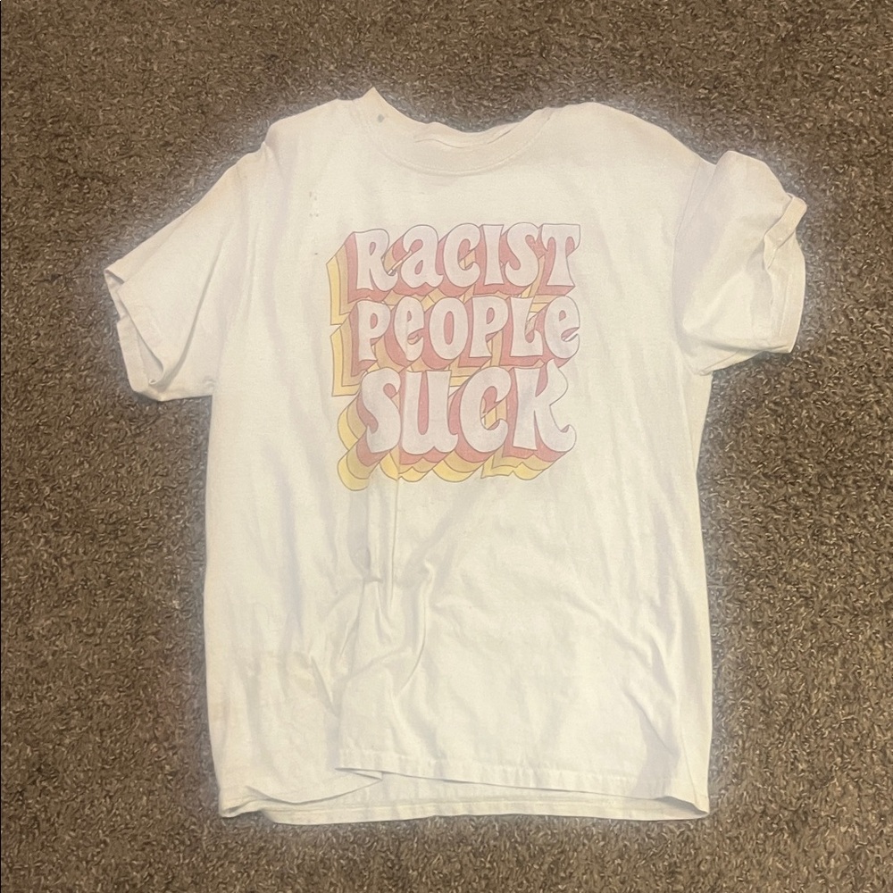 Spencer's White Tee with Pink and Yellow Graphic